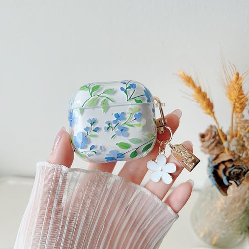 Image of MINSCOSE for AirPods 4 Clear Case,Cute Flower Plant Leaves Pattern Design with Trendy Floral Keychain,Soft TPU Protective Shockproof Case for Girls Women for Airpods 4-Blue