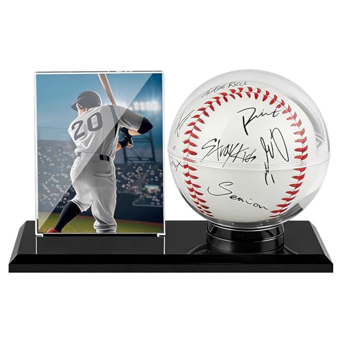 Acrylic Baseball Display Case, Dustproof Clear Base Ball Holder for Ball and Cards, Centerpieces Protector Gift for Memorabilia Showcase, Baseball Stand & Photo Card Frame for Official Size Base balls