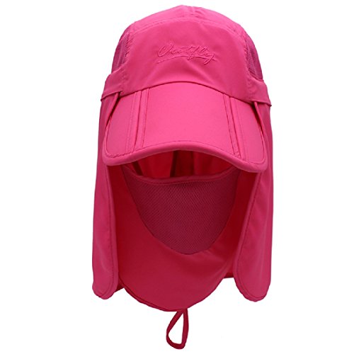 Llmoway Kid Outdoor Breathable Safari Caps Flap Hats With Mask Uv Protection Hat Detachable Rose Red #TOP28