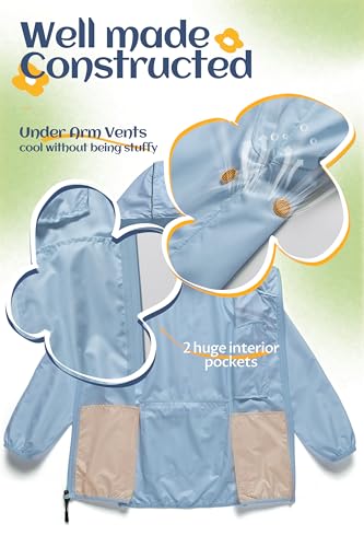 Image of CREATMO US Boys Girls Rain Coat Kids Reflective Cycling Jacket Waterproof Packable Children Windbreaker With Removable Hood