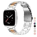 Wearlizer Stainless Steel Compatible for Versa Bands Women Men,Ultra-Thin Lightweight Color Matching Replacement Band Strap Bracelet Compatible for Versa Smartwatch Accessories Copper+Silver