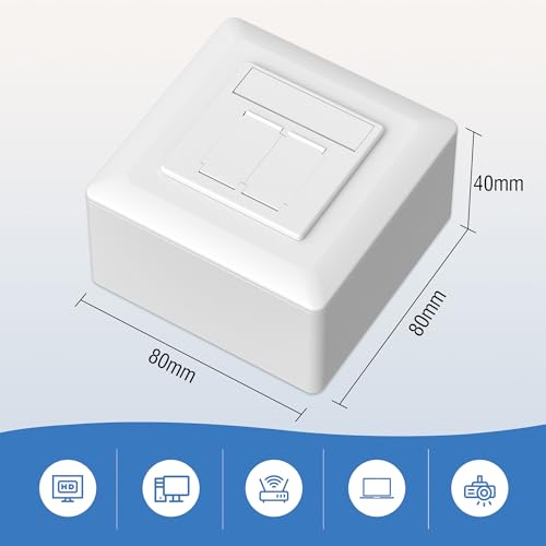 FGB CAT6a Universal Netzwerkdose Anschlussdose Datendose Netzwerkbuchse 2 Port RJ45 Geschirmt Aufputz oder Unterputz 10 Gigabit Ethernet Netzwerk LAN Dose Für Netzwerkkabel Verlegekabel Weiß