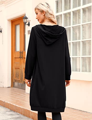 Missky Women's Winter Outwear Thickening Long Sweatshirt String Hoodie Dress Pullover Plus Size,Black-Regular M #TOP1