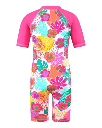 Image of TFJH E 1PCS Girls Short Sleeve Swimsuits UV 50+ Bathing Suits Sunsuits Zipper 2-14Y