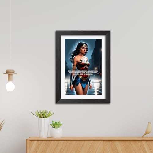 Image of TenorArts Wonder Woman Poster with Quotes Comics Photo Frame Painting With Black Wooden Textures (12inches x 9inches)