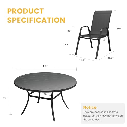Image of VICLLAX Outdoor Dining Set for 8, All Weather Metal 9 Pieces Patio Set-53 Round Outdoor Table and Stackable Chairs for Lawn Garden and Backyard, Black Tabletop