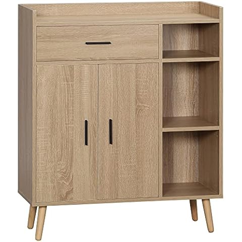 Aparador HOMCOM con 2 Puertas y 3 Estantes Abiertos Cover