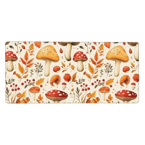 Grand tapis de souris de jeu champignons et feuilles d'érable pour bureau de PC