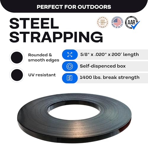 Image of IDL Packaging 5 /8 inch x .020 inch x 200' Steel Strapping Coil (1400 Lbs Break Strength) in Self-Dispensed Сardboard Box - Portable Strong Banding with Superior Cut-Resistance - Heavy Pallet Strapping