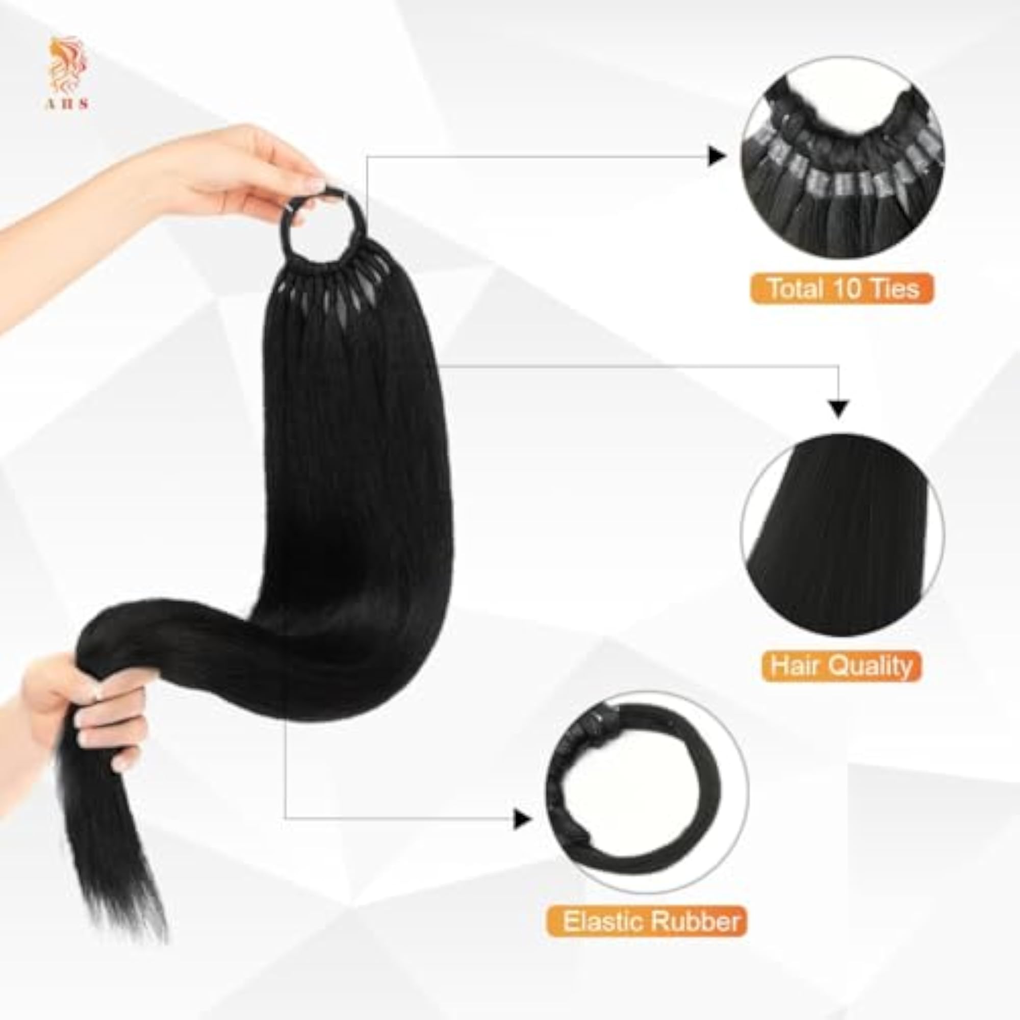 Women's 30 Inch Black Elastic Rubber Band Ponytail Extension