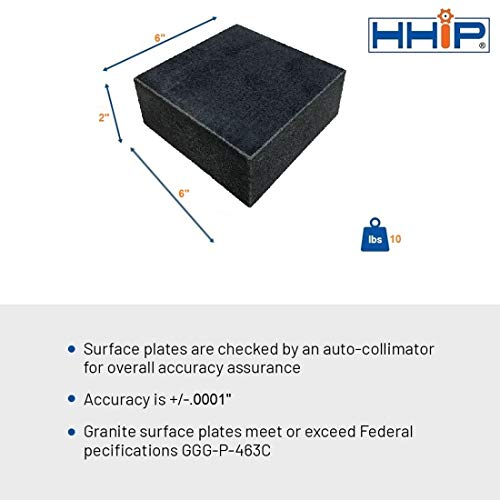 HHIP 4401-1596 6\ X 6\ X 2\ Granite Surface Plate, Grade B, 0 Ledge