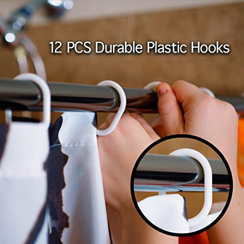 Rustic Floral Shower Curtain Set With 12 Hooks, Shower Curtain Set Fabric Bath Curtain 12 Hooks Oriental Style Style 71×71 Inches #TOP4