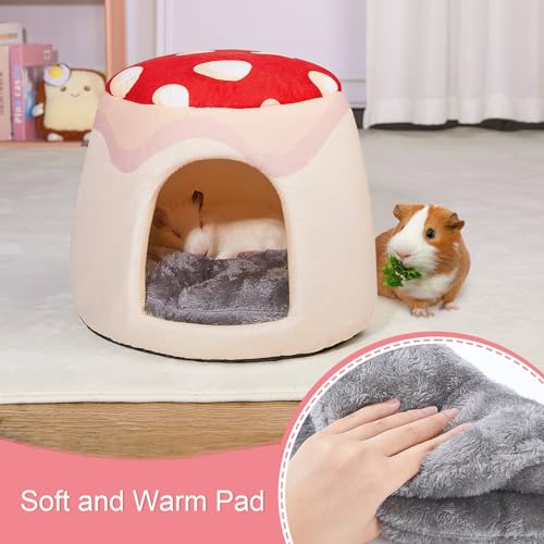 Glittme Esconderijo de porquinho-da-índia, cama 2 em 1 com almofada removível, cama de coelho laváve