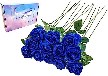 vaiyiyav 12Pcs Royal Blue Artificial Roses, Rose Bouquet, Long-stemmed Roses, Navy Blue Roses, Wedding Party Decoration Roses, Rayon Flower.
