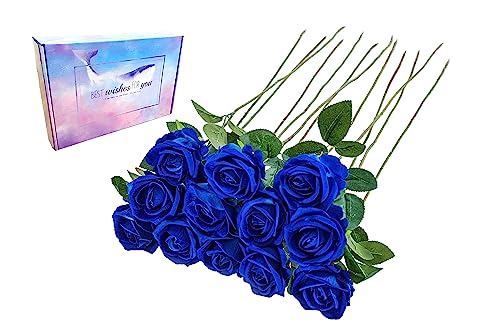 Vaiyiyav 12Pcs Royal Blue Artificial Roses, Rose Bouquet, Long-Stemmed Roses, Navy Blue Roses, Wedding Party Decoration Roses, Rayon Flower. #TOP2