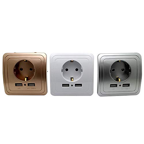 GID 3 colors Smart Home Best Dual USB Port 2000mA Wall Charger Adapter 16A EU Standard Electrical Plug Socket Power,Champagne