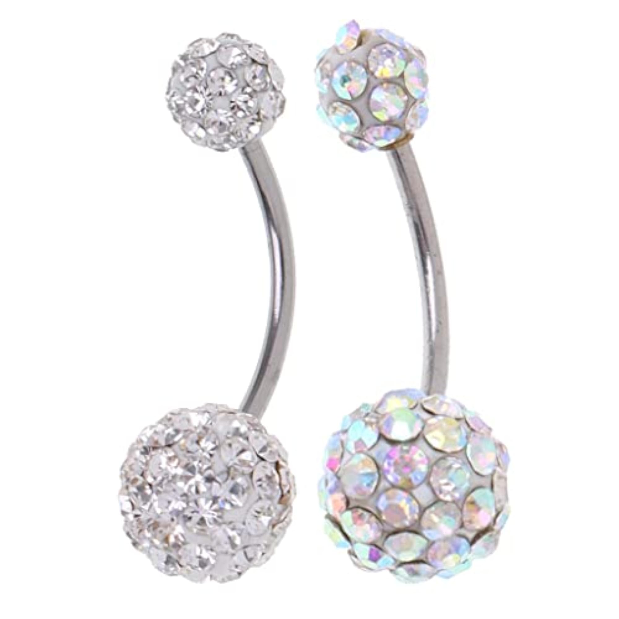 Crystal Ball Button Belly Navel Ring Bar, White