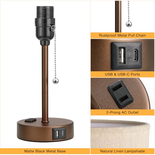 Image of Small Bedside Table Lamp for Bedroom, Desk Lamp with USB Ports for Dorm