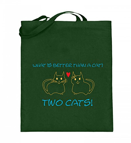 Sac en toile de jute vert grand cabas pour femme imprimé chat 38x42cm