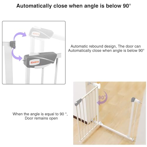 UBRAVOO Babygitter für Türen und Treppen, Höhe 100 cm, Sicherheits-Haustiergitter, Spannungstyp,automatische Schließung, hohe Ausführung, dreifache Verriegelung, offen (Breite:76-84cm) Weiß