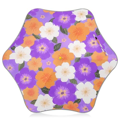 Nexawaveo Paraguas infantil con UPF 50+ naranja floral morado para sol y lluvia, diseño resistente al viento, borde reflectante, fácil de abrir para niños pequeños