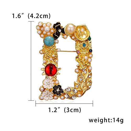 Baroque Letters Brooch Gold Plated Metal Stone Pearl Rhinestone Colorful Lapel Pin Brooches Collar-D #TOP1