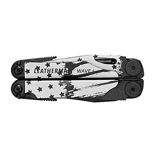 LEATHERMAN, Limited Edition Wave Plus Multitool with Premium Replaceable Wire Cutters, Spring-Action Scissors and Nylon Sheath, Built in the USA, Stars and Stripes Black Oxide