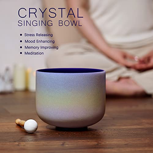Cvnc FBA8RAW 440Hz 8 Inch Rainbow Colored A Note Third-Eye Chakra Frosted Quartz Crystal Singing Bowl thumb #2