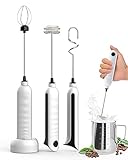 Milk Frother Handheld, USB Rechargeable Milk Foam Maker with 3 Stainless Whisks, Mini Blender Mixer...