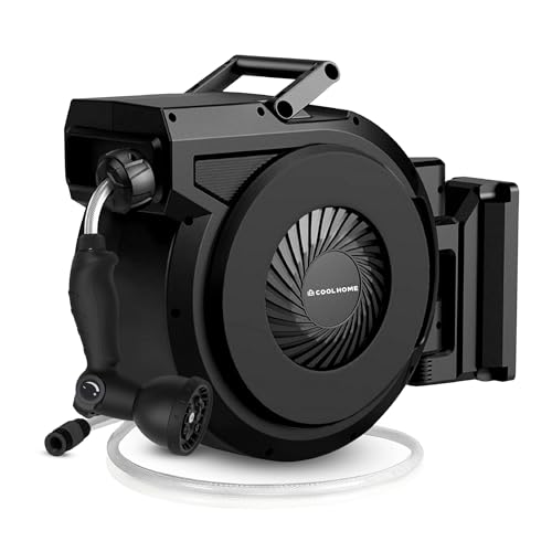 CoolHome Enrouleur de Tuyau Mural, 38 + 2 m, avec Rouleau, Support de Tuyau Rotatif à 180 °, Noir