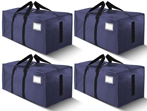HOMESURE Supports 200lbs Heavy Duty Moving Bags - Strong Zipper & Wrap-Around Handles - Water-Resistant Storage Totes, Durable Alternative to Moving Boxes - 4 Pack - Blue