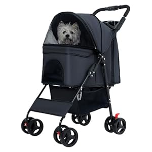 Pet Stroller for Small Dogs and Cats, Multifunctional Foldable Travel Stroller with Double Cup Holders and Center Tray, Four Wheel Breathable Pet Stroller，Cat Stroller Dog Stroller Puppy Stroller