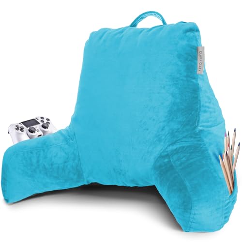 Clara Clark Reading Pillow with Shredded Memory Foam for Sitting Up in Bed and Couch, Back and Arms Adjustable Support for Adults & Teens Backrest Pillows for Reading, with Washable Cover Bright Blue