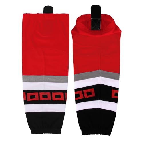 CHKEYS Hockey Sock Professional Ice Hockey Team Training Socks for Junior To Senior Youth Adult (ST08-Red M)