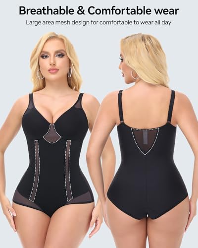 Image of SHAPESHE Mesh Slim Shapewear Corset Bodysuit Women Seamless Tummy Control | Seamless,Low Back,Underwire No Bra,V Neck,Going Out,Full Body Shaper,Lift