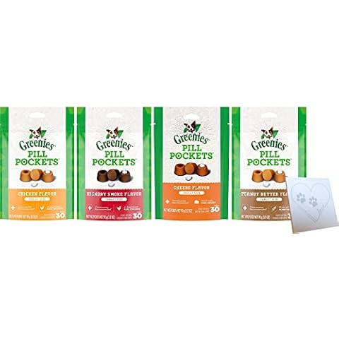 Canine-Greenies' Pill Pockets Variety Pack for Dogs - All Four Flavors: Hickory Smoke, Chicken, Cheese, and Peanut Butter + Pet Paws Notepad (3.2oz Each,12.8oz Total) Cover