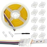 JAMHER 10 Stück LED-Streifen-Verbindungsstück, RGB-Lichter, Adapter, Beleuchtung, Pin-Anschlüsse, klar, kabellos, lückenlos, Schienenbeleuchtung, Stecker mit 5 m Kabel (6-polig, 12 mm)