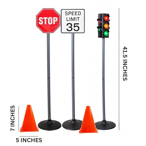 Attatoy Large Traffic Signs Playset (32pc Set), 42in Tall Street Sign and Traffic Light Set for Play with Ride-On Cars and Vehicles