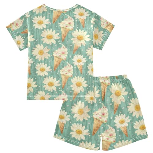 ALAZA Daisy Flowers Ice Creams Pajama Set Short Sleeve Sleepwear Soft Lounge Nightwear2