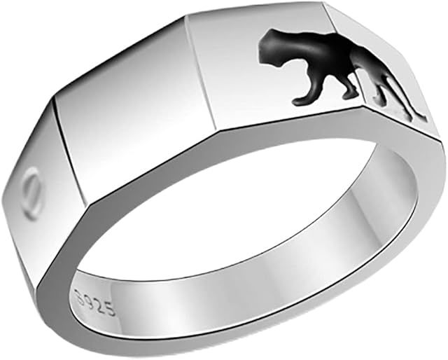 Unisex 925 Sterling Silver Leopard Rings Men's 8.2mm Sterling Silver Index Finger Ring Hip Hop Ring Silver Jewelry Silver- US 8