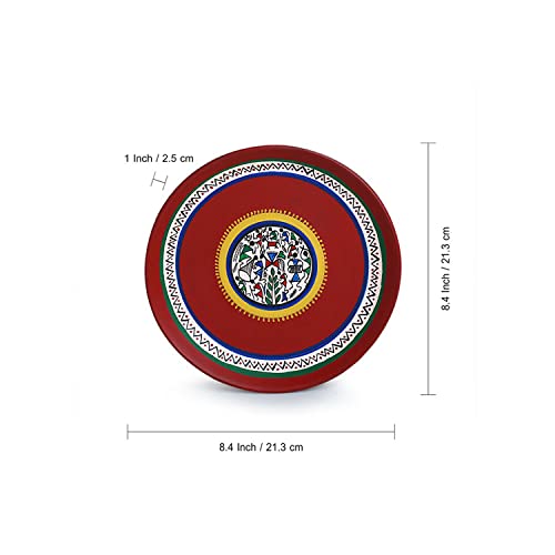 Image of ExclusiveLane 'The Warli Tales' Terracotta Wall Plates for Home Decoration (8 inch, Set of 2, Red) | Terracotta Plates for Wall Decor Plates Sets Decorative Wall Hanging Plates for Living Room