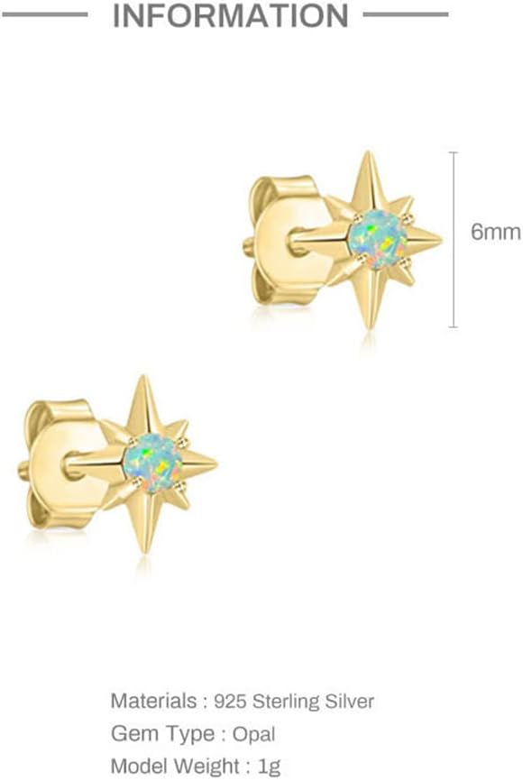 20G Tiny Opal Star Cartilage Stud Earrings for Women Girls 925 Sterling Silver Hypoallergenic Ear Piercing Cute Small Studs Tragus Post Minimalist Dainty Christmas Birthday Jewelry Gifts - Image 6