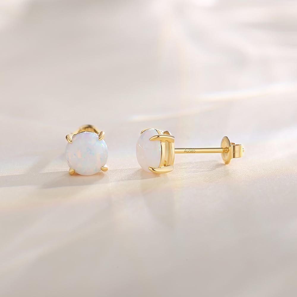 FANCIME Solide 14 Karat 585 Gelb Gold Klein Ohrstecker Ohrringe mit Echt Natürlich/Synthetische Edelsteine Schmuck für Damen Mädchen Mama, Durchmesser: 6 mm