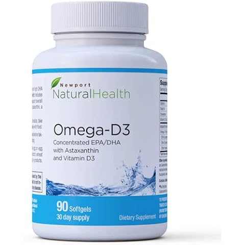 Newport Natural Health Omega-D3, Concentrated EPA & DHA, Astaxanthin & Vitamin D3 | Superior DHA & EPA Ratio for Heart, Brain, Joint & Immune Health, Sourced from Sustainable Calamarine (squid oil) Cover