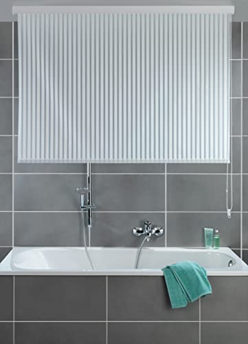 WENKO Duschrollo 132 x 240 cm, Schnelltrocknendes Rollo, Wasserdicht, Pflegeleicht, Umweltfreundlicher und recyclingfähiger Kunststofffilm, Streifenmuster, Weiß
