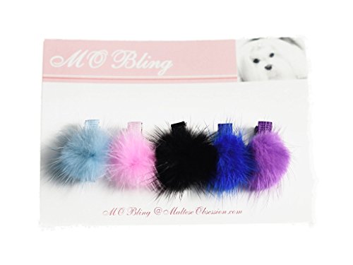 Mink Pom Pom Hair Clip - Pinky's Minky Obsession 1.5" Hair Barette Faux Rabbit Fur Pom Pom Hair Accessory for Dog, Maltese, Yorshire, Puppy Mink Ball Hair Clip