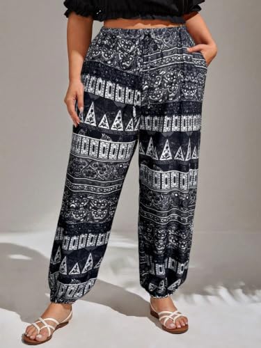 Image of GRECIILOOKS Boho Printed Wide Leg Palazzo Pants for Women, Flowing High Waist Rayon Trousers for Beach, Vacation, Lounge, and Summer Style