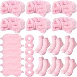 Shyyween 30 Pieces Spa Sleepover Party Supplies 6 Pink Bow Headband 6 Plush Sleep Eye Mask 6 Velvet Scrunchies 6 Pair Fuzzy Sock for Spa Slumber Party Favors Gift