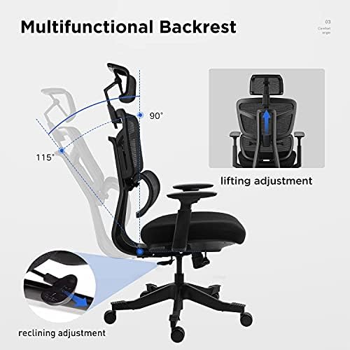 Hbada Ergonomic Office Chair, Ergonomic Computer Desk Chair with Adjustable Headrest and Lumbar Support,High Back Executive Swivel Chair