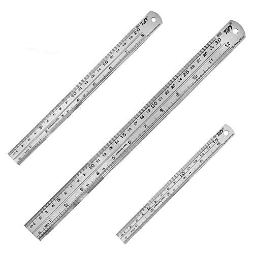 Bestgle 3PCS Ensemble de Règle de Bureau en Acier Inoxydable Kit de Règles Métriques et Impériales en Métal de 30cm et 20cm et 10cm pour l'Ingénierie, l'Enseignement et Bureau Cover